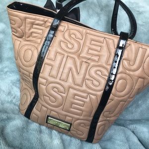 Tan and black leather Betsey Johnson Tote Bag